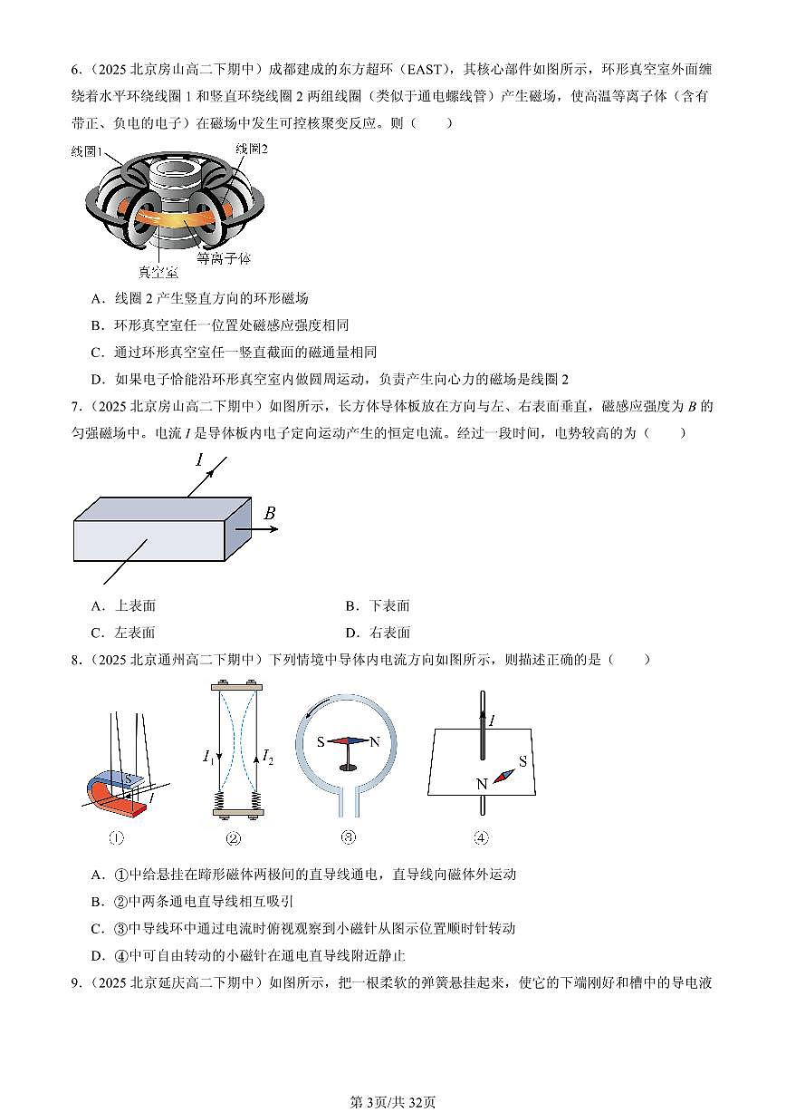 2025北京重点校高二（下）期中物理汇编：安培力与洛伦兹力章节综合第3页