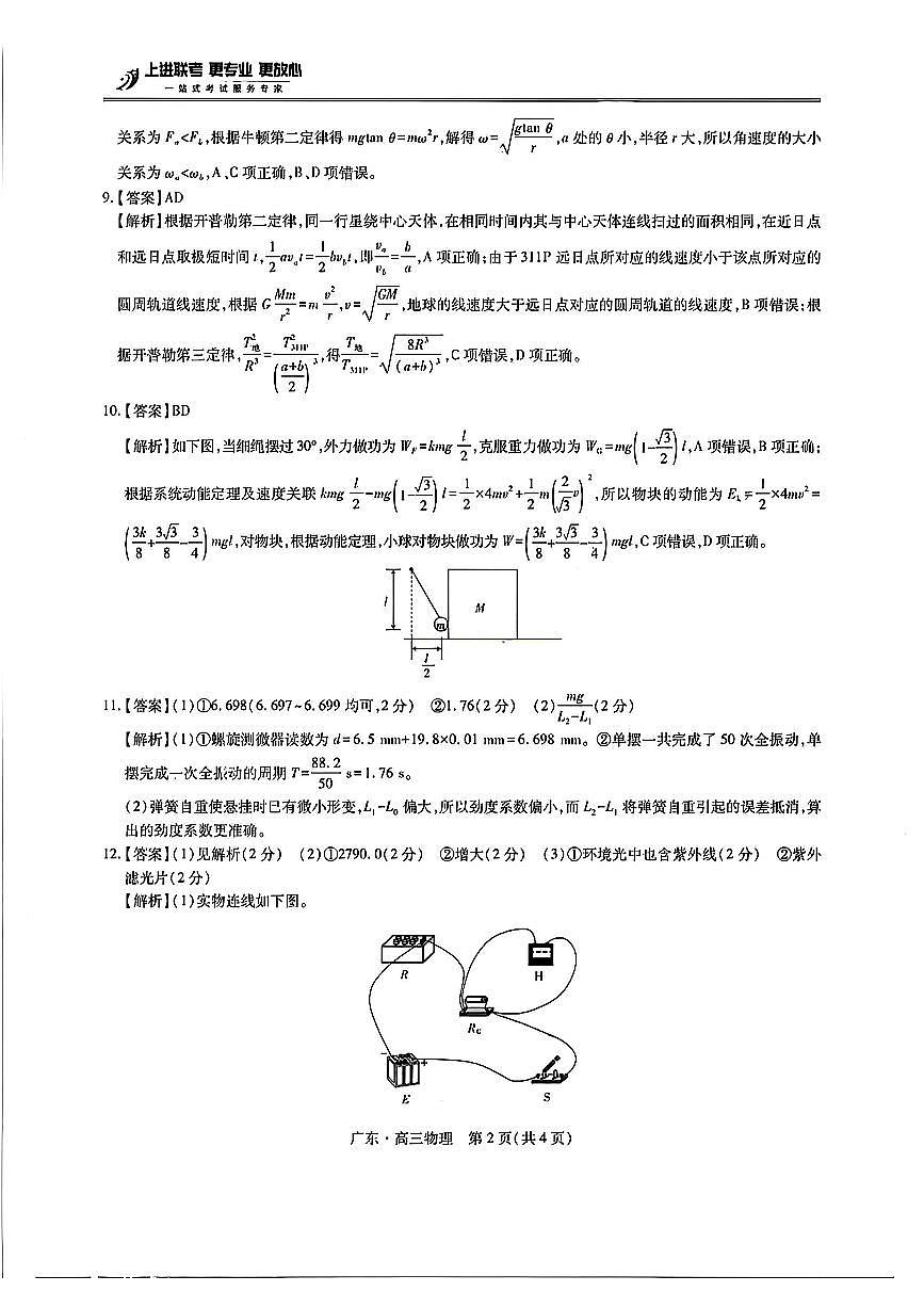 广东高三10月上进联考物理答案第2页