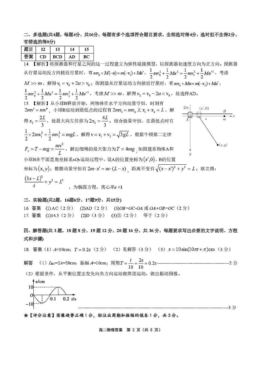 重庆巴蜀中学校2025-2026学年高二上学期10月月考物理试题 物理答案第2页