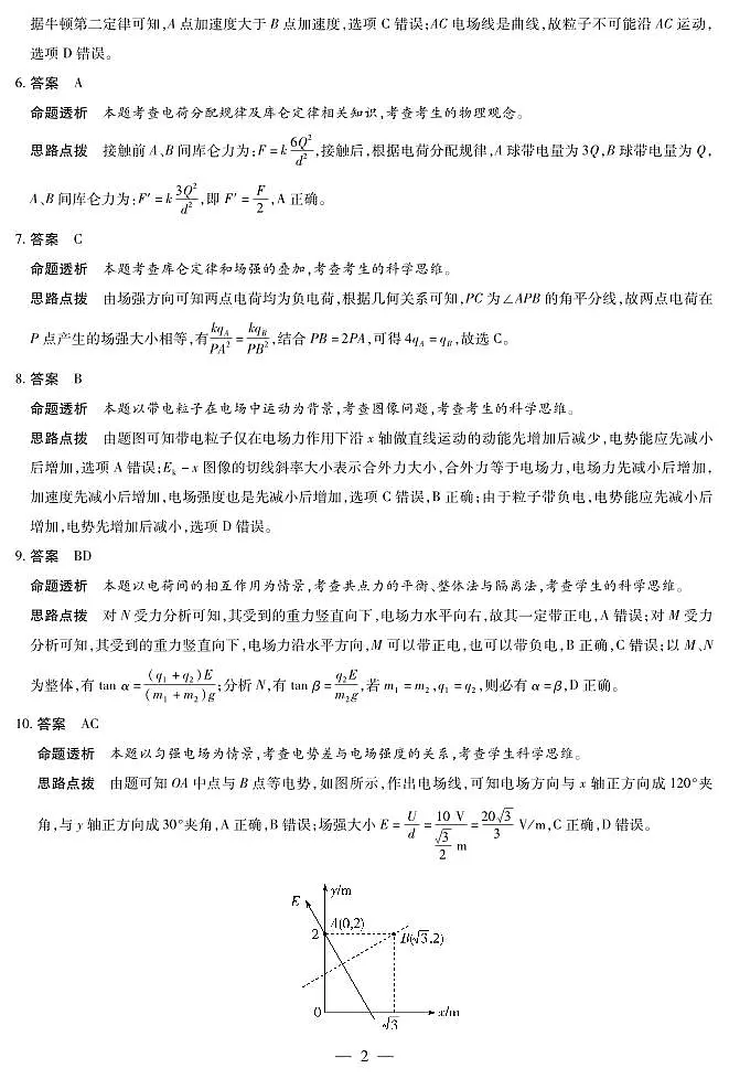 物理宁国专版+安徽高二年级十月调研考试答案第2页