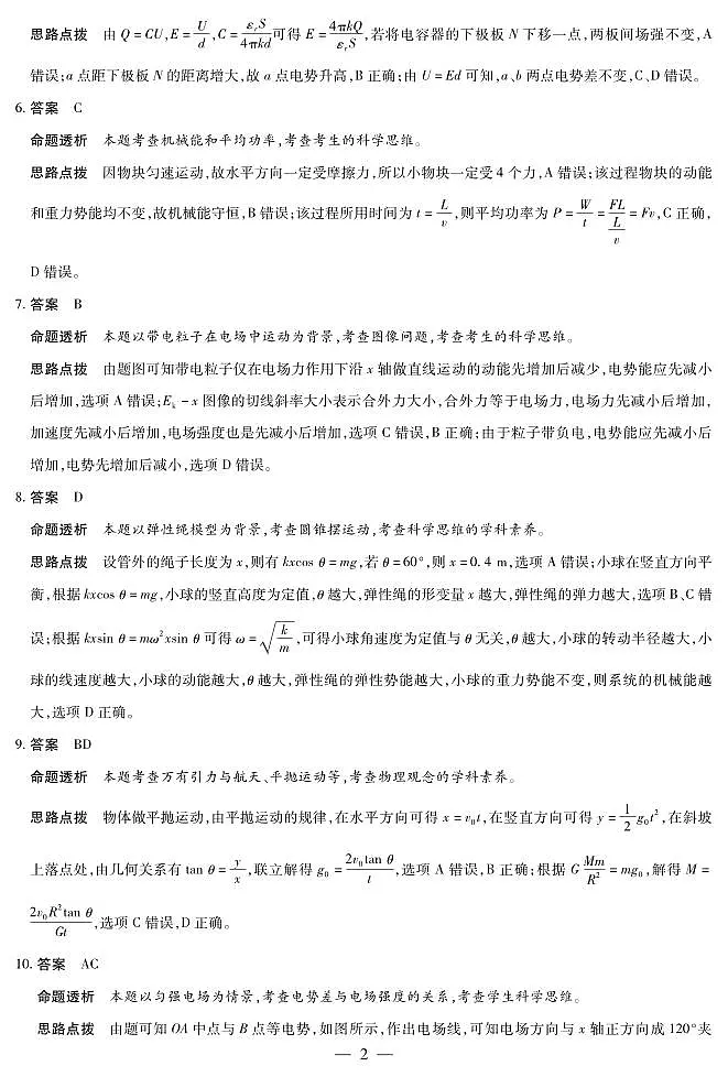 物理+安徽高二年级十月调研考试答案第2页