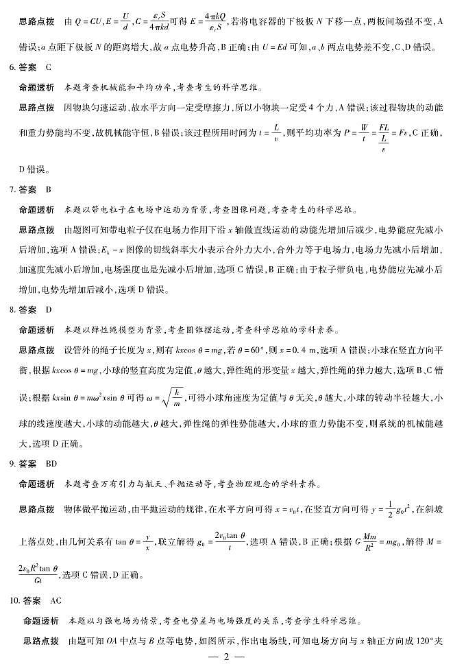 物理+安徽高二年级十月调研考试答案第2页