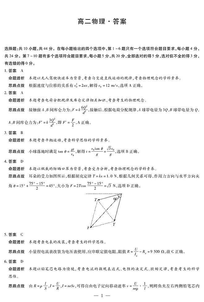 湖南省部分学校2025-2026学年高二上学期10月联考+物理答案第1页