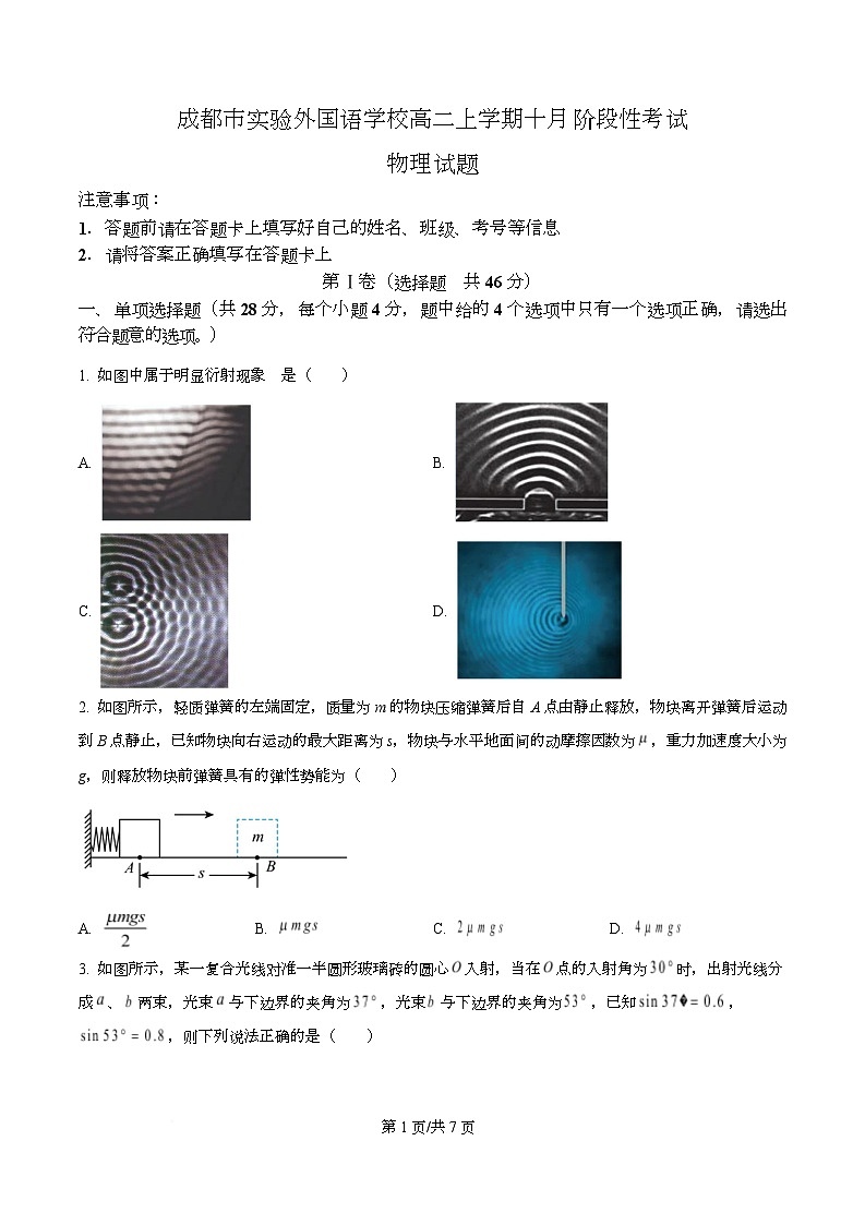 四川省成都市实验外国语学校2025-2026学年高二上学期10月阶段性考试物理试卷（原卷版）第1页