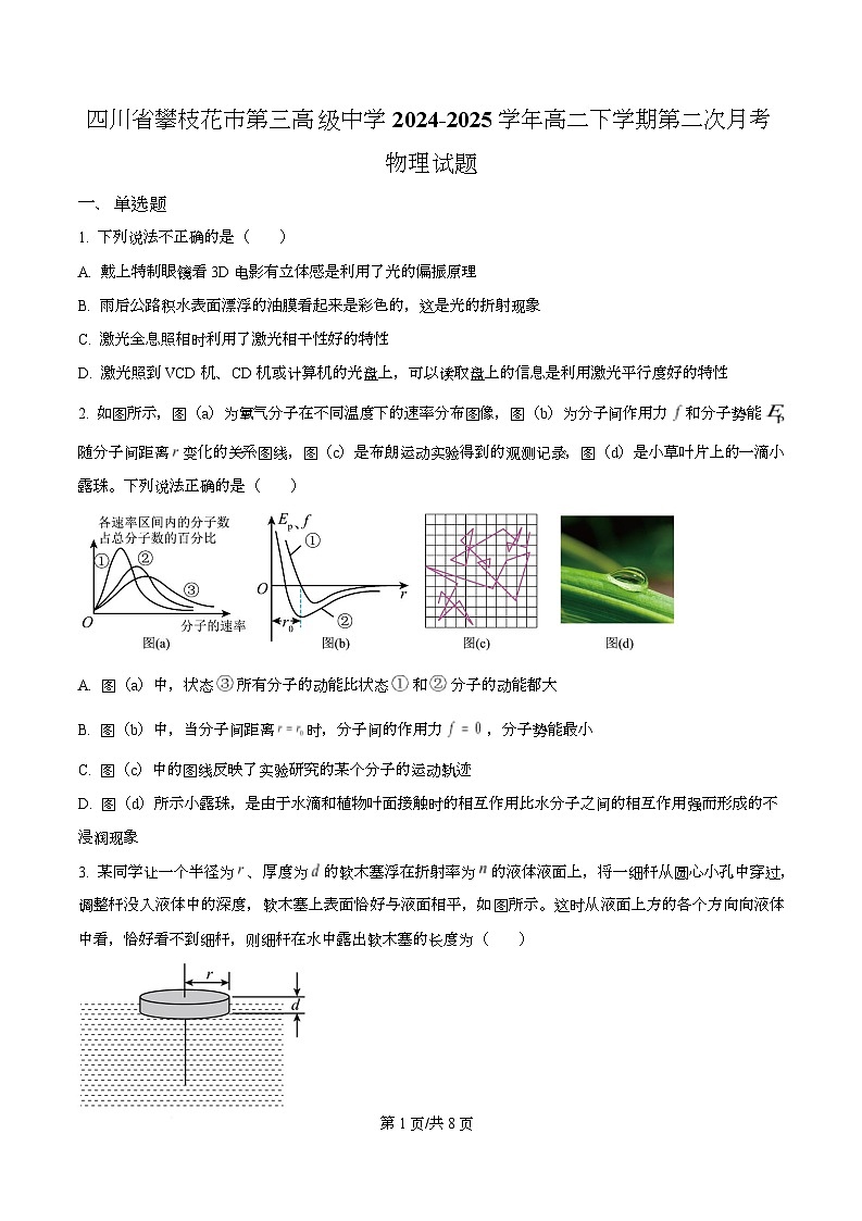 四川省攀枝花市第三高级中学2024-2025学年高二下学期第二次月考物理试题（原卷版）第1页
