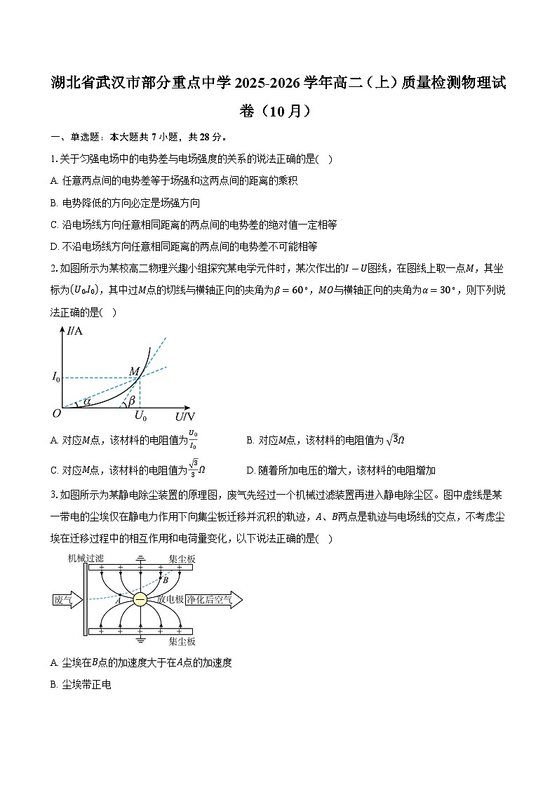 湖北省武汉市部分重点中学2025-2026学年高二（上）质量检测物理试卷（10月）第1页