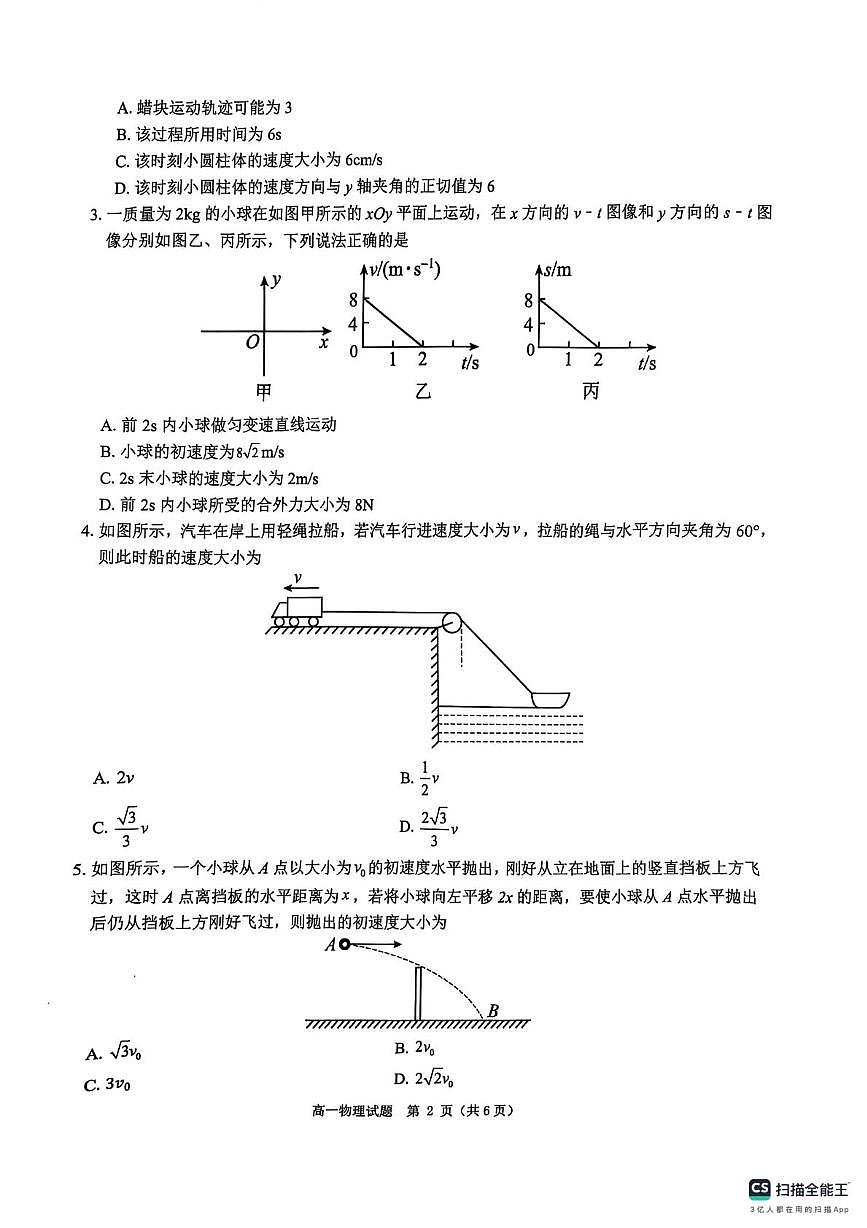 河南省驻马店市环际大联考2024-2025学年高一下学期阶段考试（一）物理试卷第2页