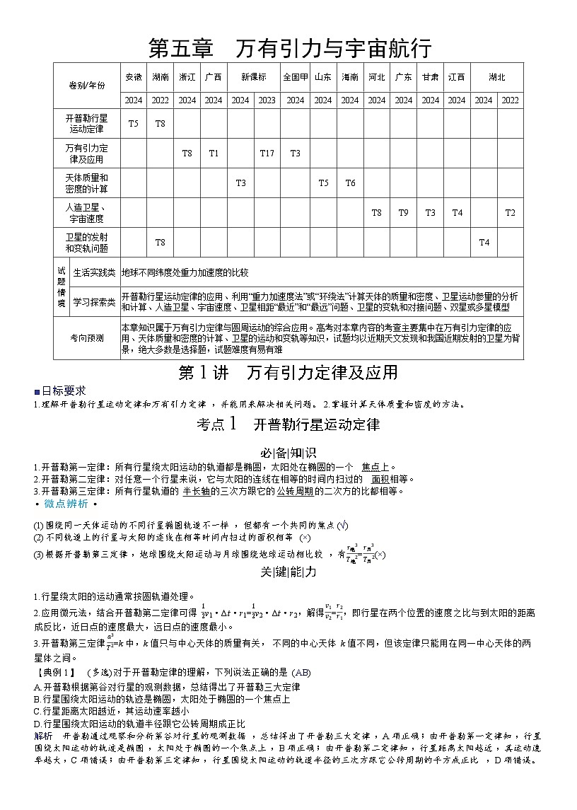 高考物理一轮复习讲义第五章　万有引力与宇宙航行第1页