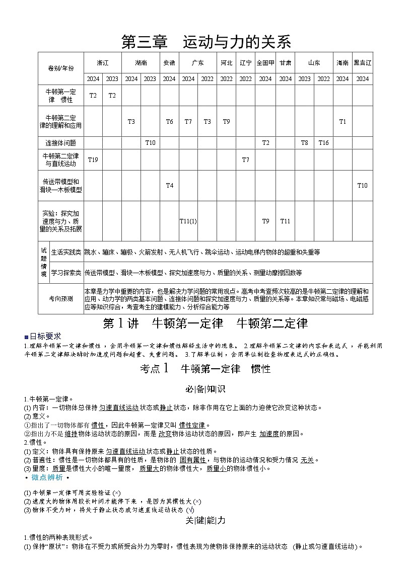 高考物理一轮复习讲义第三章　运动与力的关系第1页