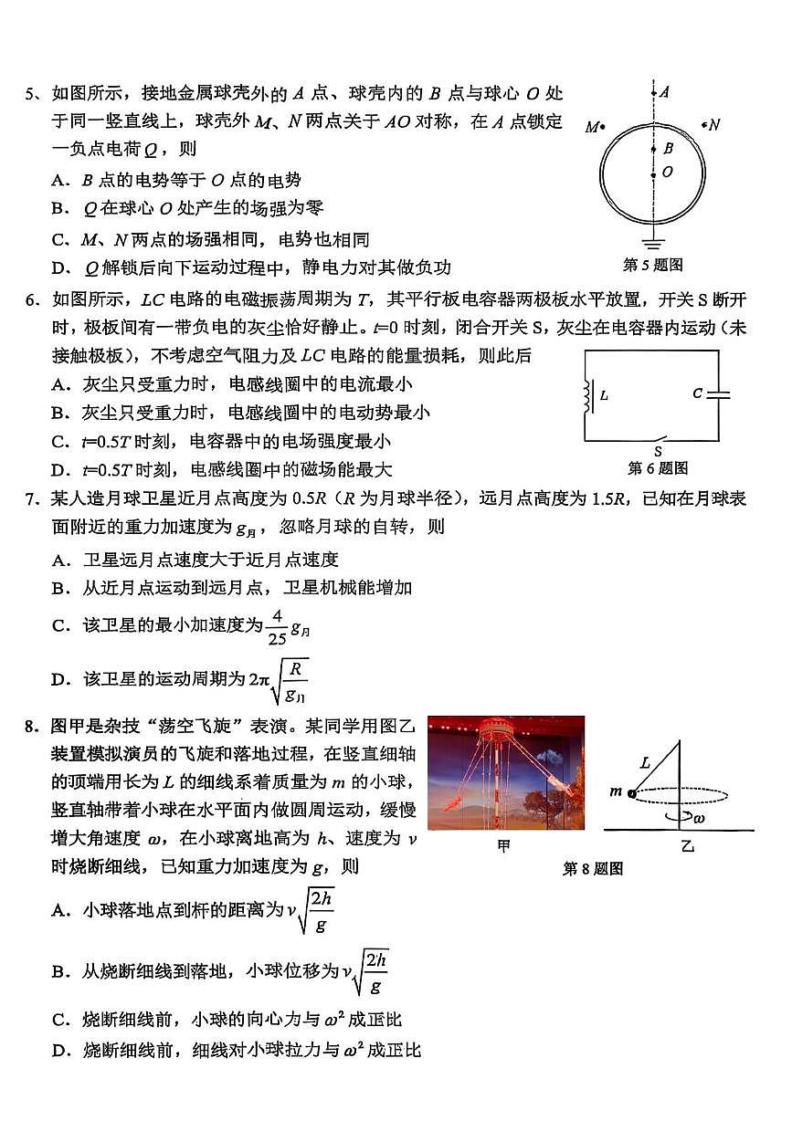 2026届杭州高三一模物理试题第2页