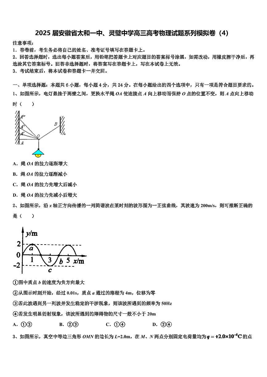 2025届安徽省太和一中、灵璧中学高三高考物理试题系列模拟卷（4）第1页