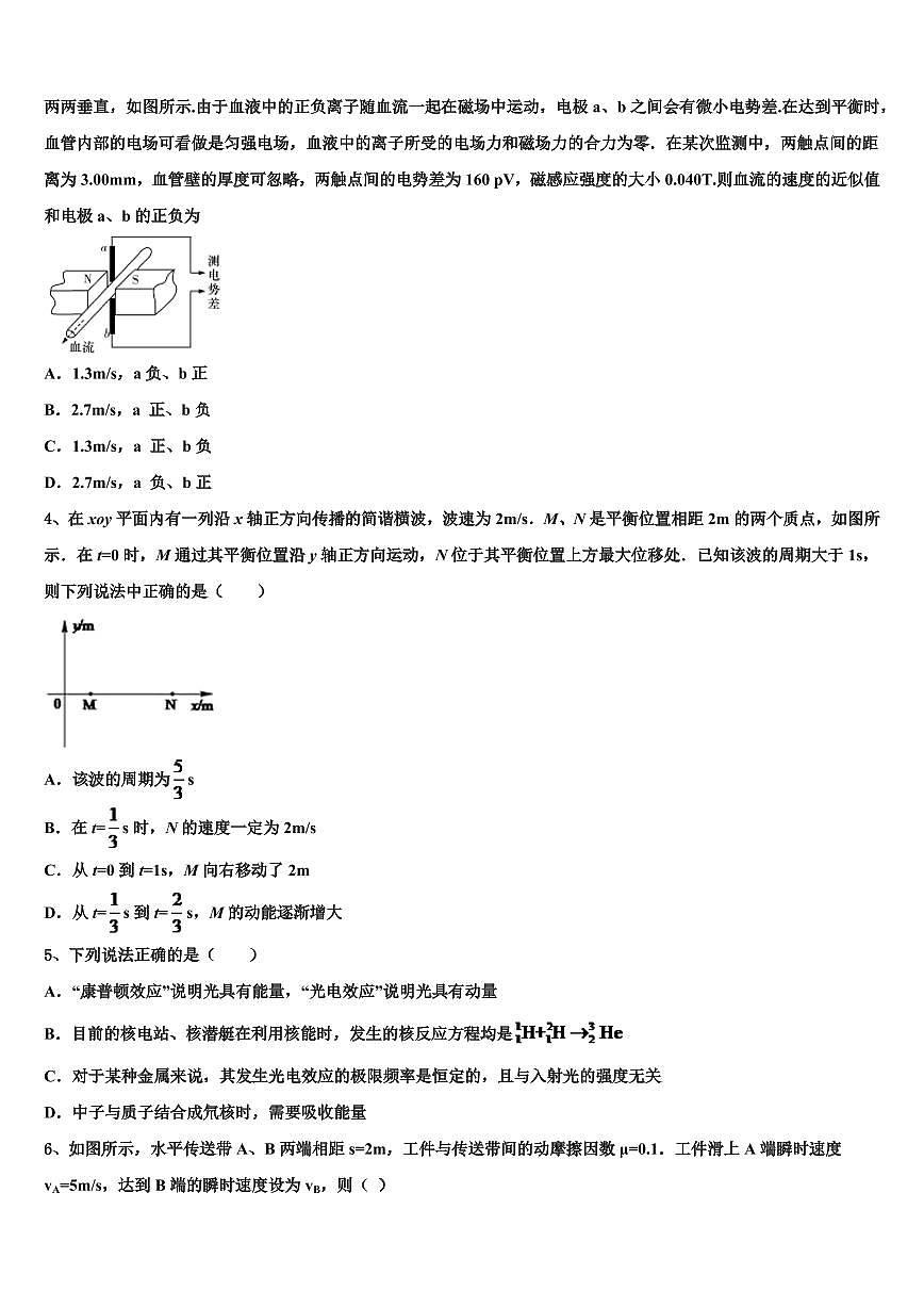 2025届江苏省淮安市吴承恩中学高三高考适应性测试（一）物理试题第2页