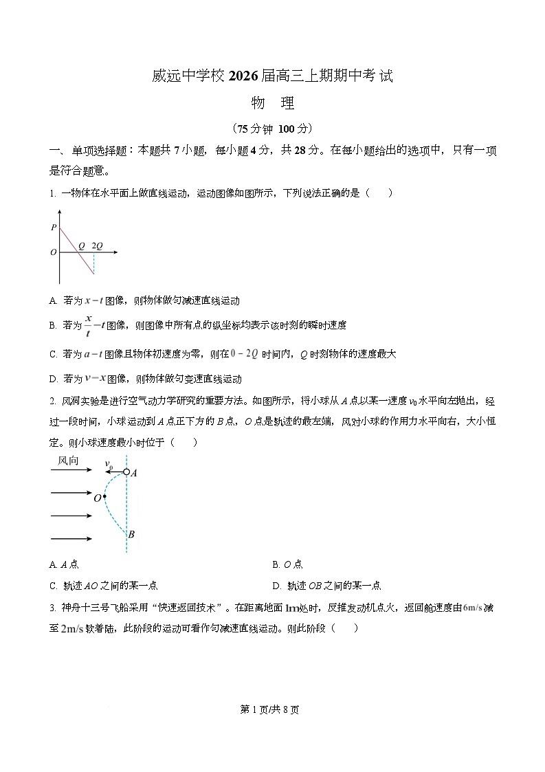 四川省内江市威远中学2026届高三上学期期中考试物理试题（原卷版）第1页