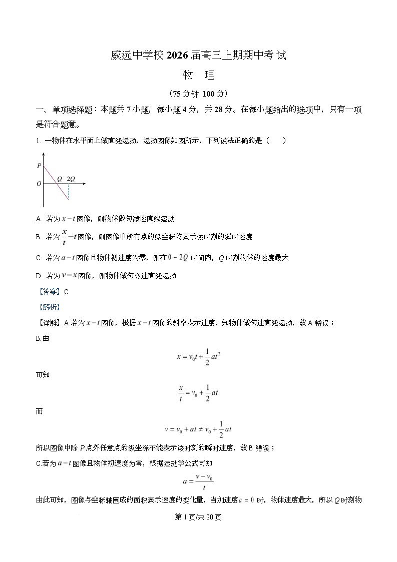 四川省内江市威远中学2026届高三上学期期中考试物理试题 Word版含解析第1页