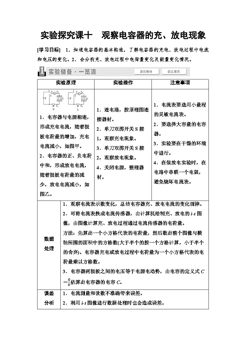 高考物理一轮复习讲义41　第八章　实验探究课十　观察电容器的充、放电现象第1页