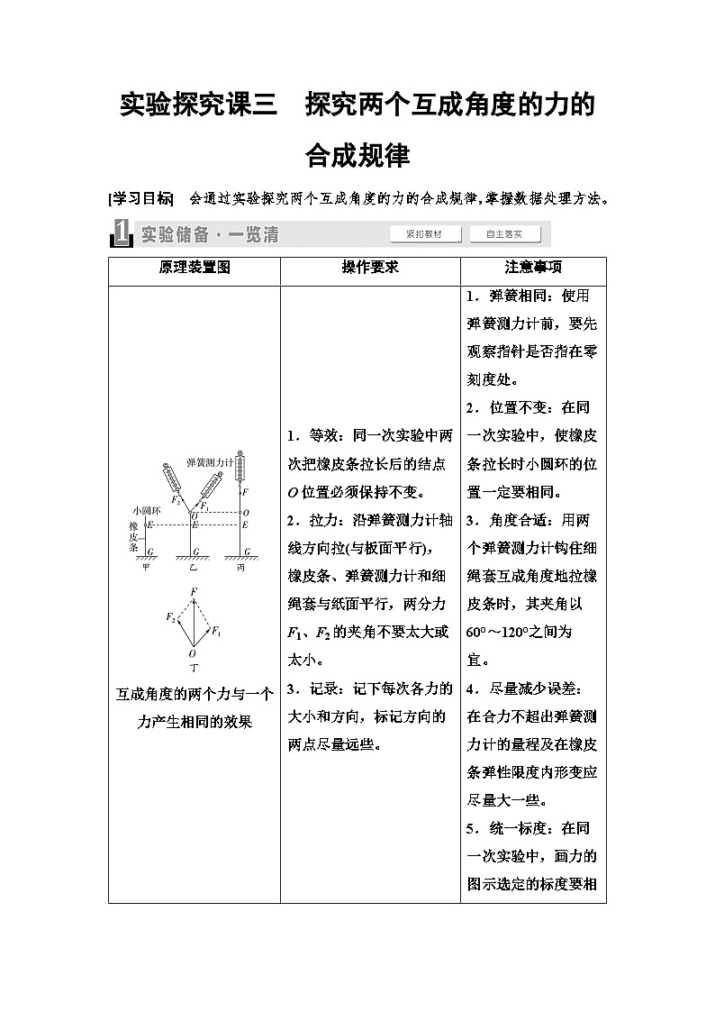 高考物理一轮复习讲义10　第二章　实验探究课三　探究两个互成角度的力的合成规律第1页