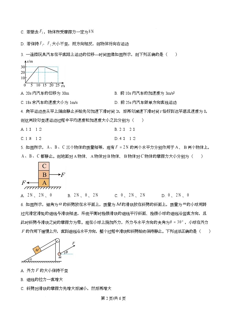 四川省遂宁市射洪中学2025-2026学年高一（强实班）上学期10月月考物理试题（原卷版）第2页