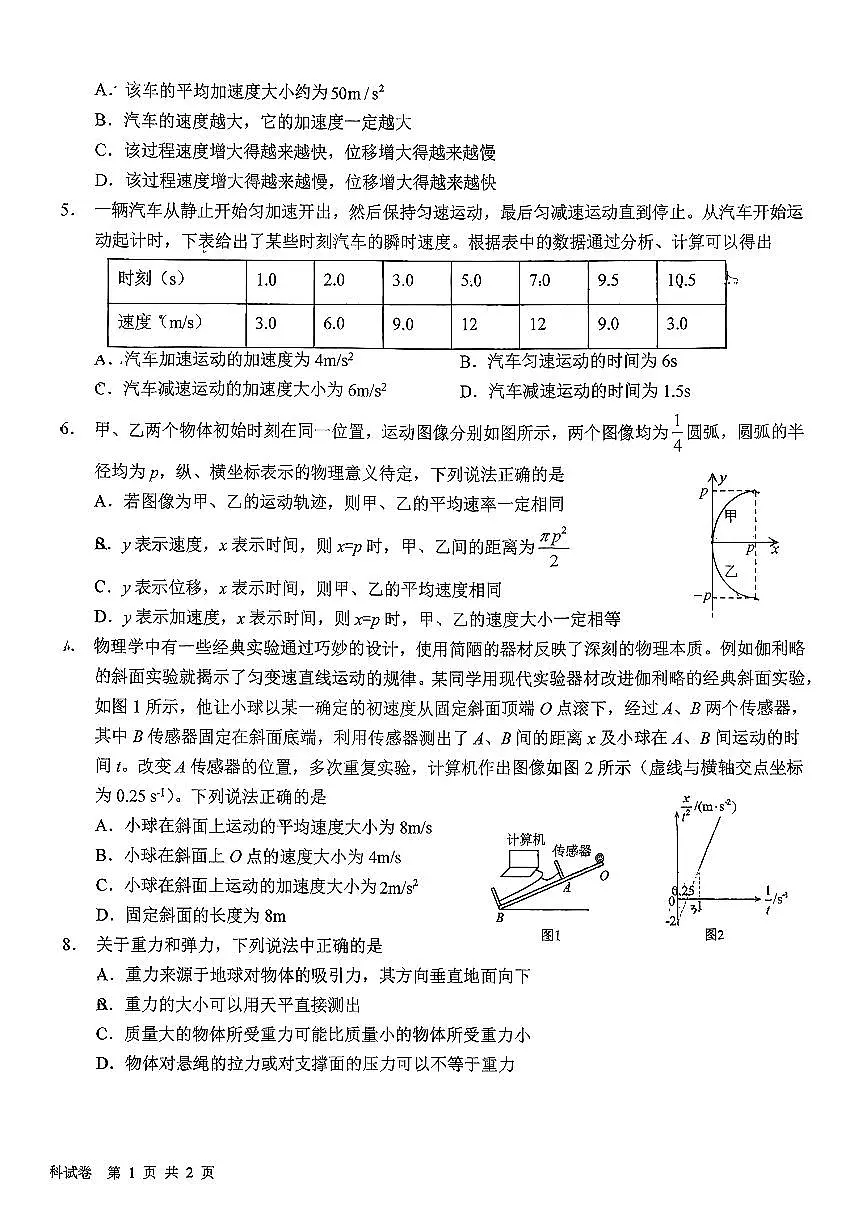 吉林省长春吉大附中实验学校2025-2026学年高一上学期第一次月考物理试题第2页