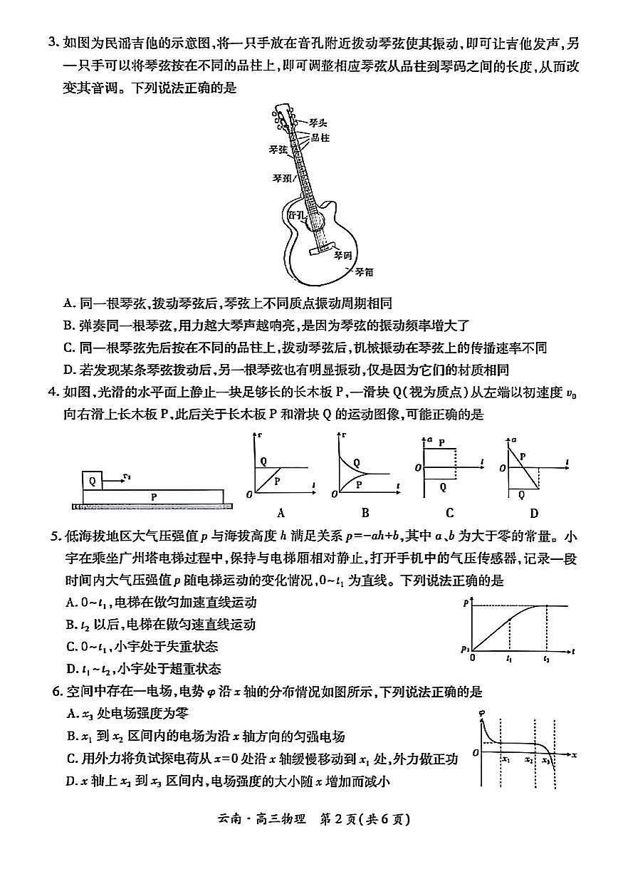 云南民族大学附属高级中学2026届高三上学期联考卷（二）物理试卷（无答案）第2页