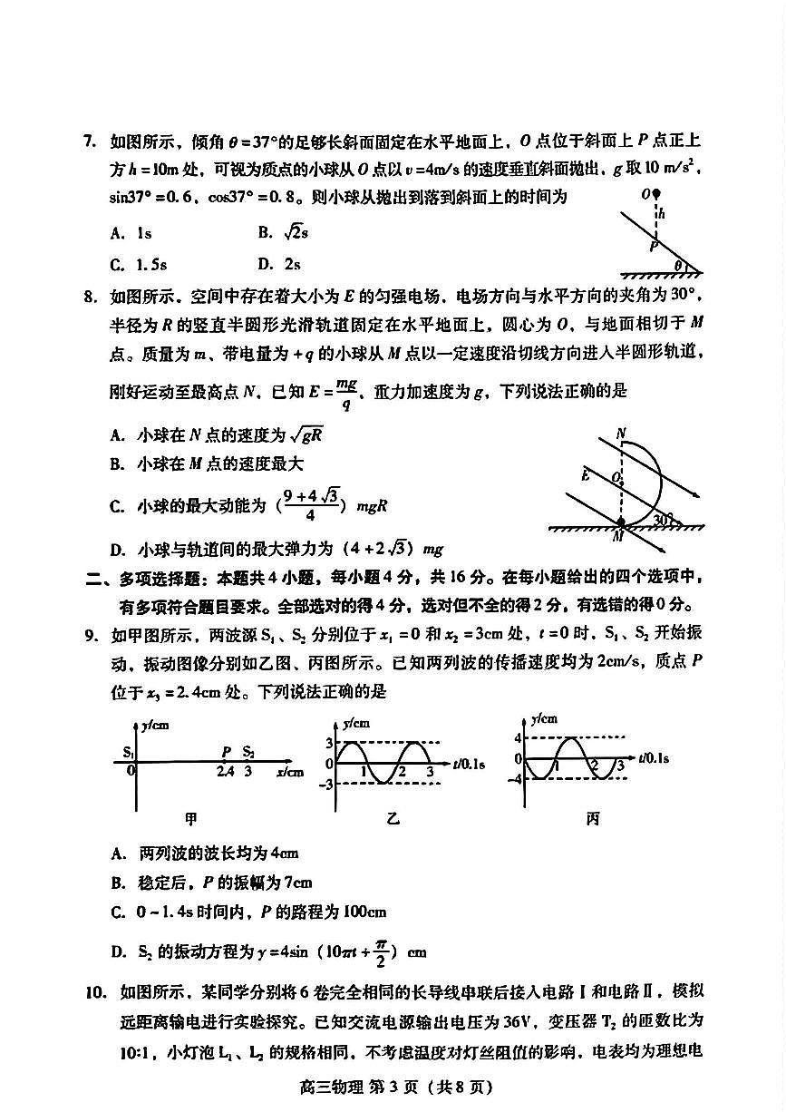 山东省潍坊市2025届高三下学期开学考诊断性调研监测物理试题（图片版，含答案）第3页