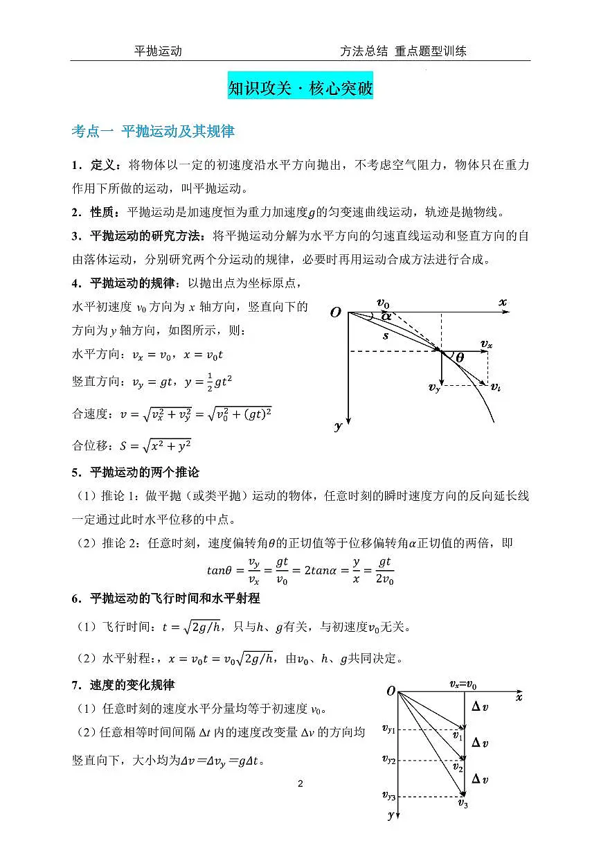 2026年高考物理一轮复习考点训练 平抛运动方法总结和重点题型训练（原卷版+解析版）第2页
