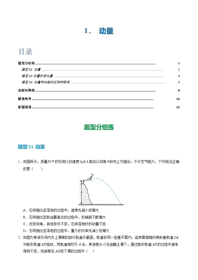 1. 动量（培优考点练）（原卷版）第1页