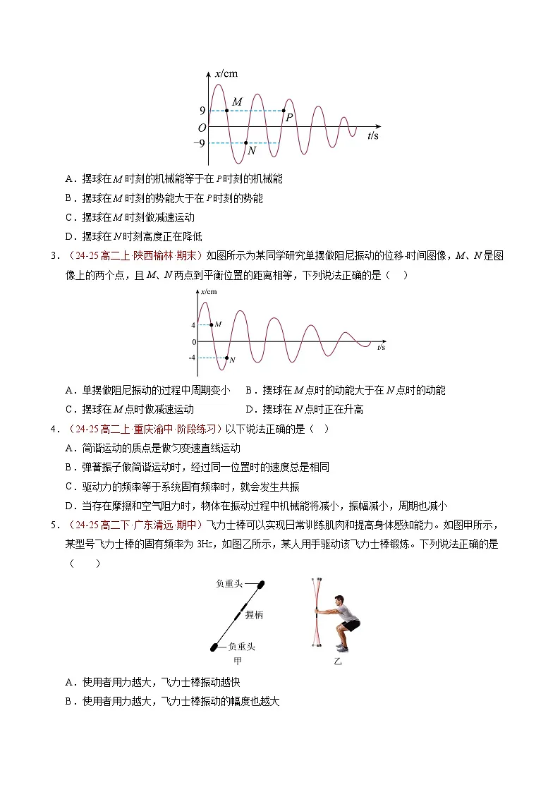 6. 受迫振动 共振（培优考点练）（原卷版）第2页