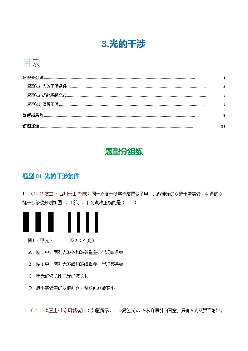 3. 光的干涉（培优考点练）（原卷版）第1页