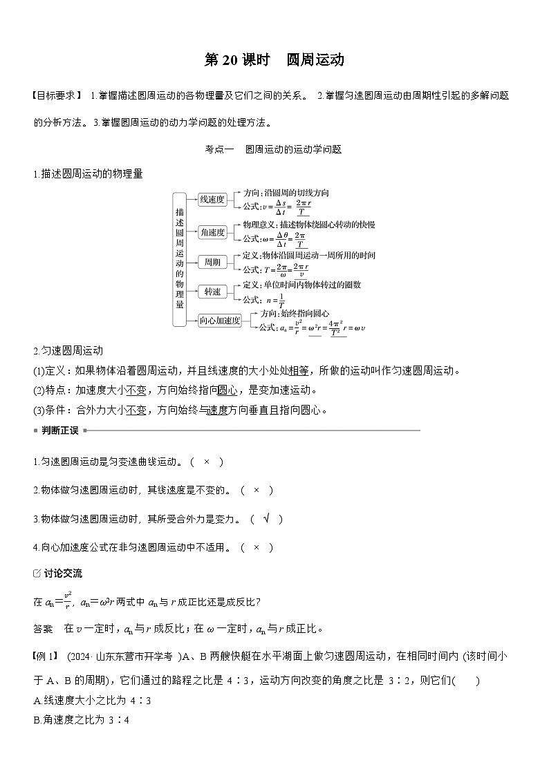 高考物理【一轮复习】讲义练习第四章　第20课时　圆周运动第1页