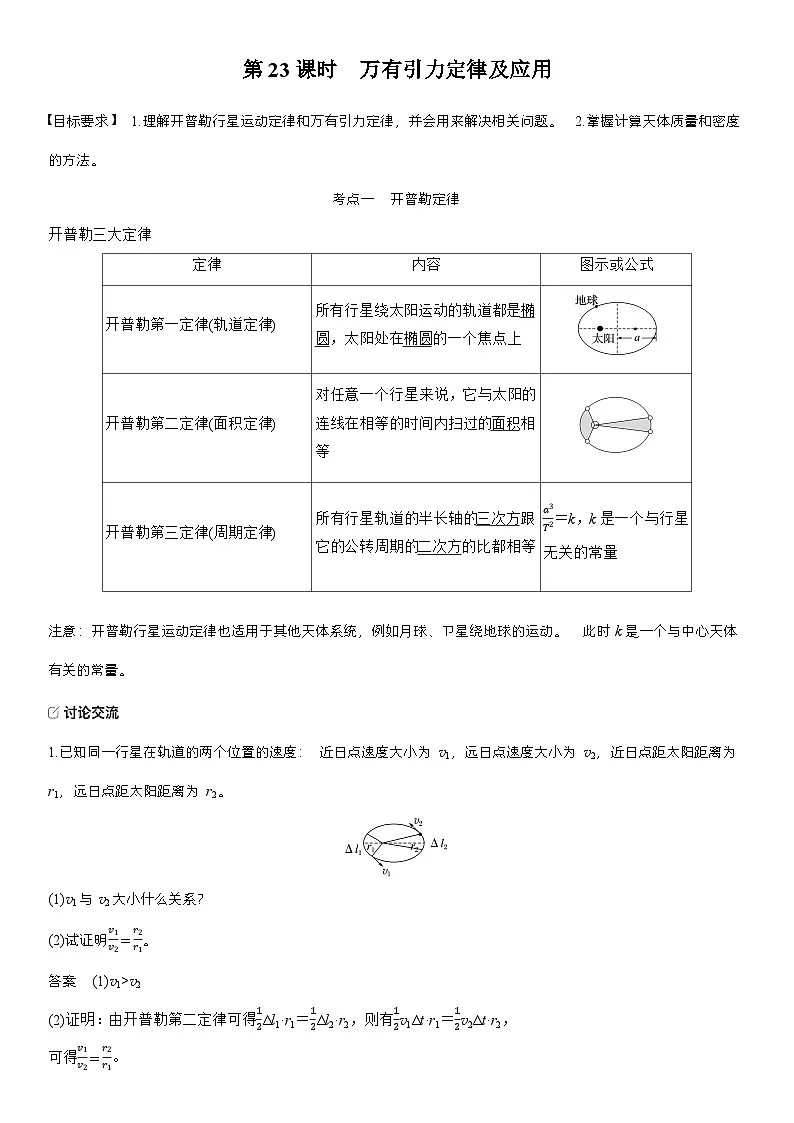 高考物理【一轮复习】讲义练习第五章　第23课时　万有引力定律及应用第2页