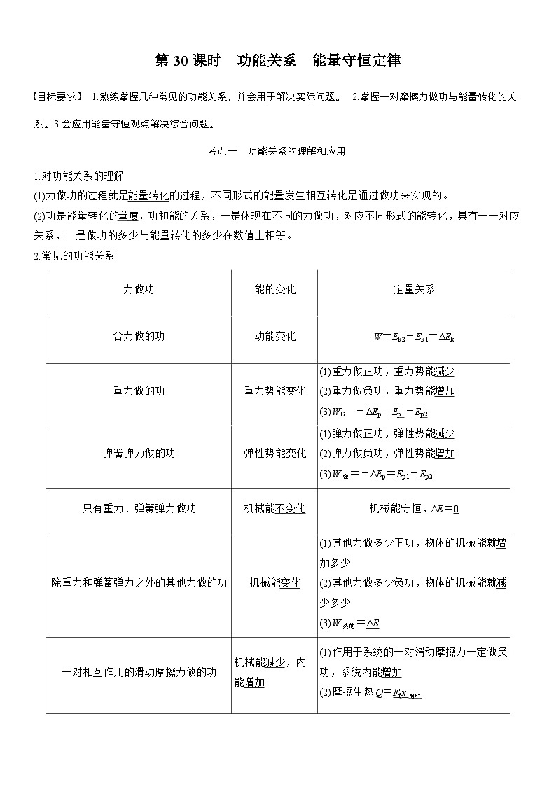 高考物理【一轮复习】讲义练习第六章　第30课时　功能关系　能量守恒定律第1页