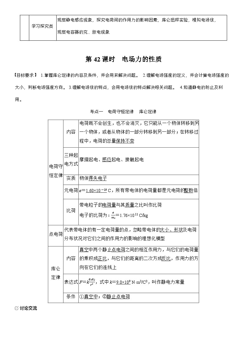 高考物理【一轮复习】讲义练习第九章　第42课时　电场力的性质第2页