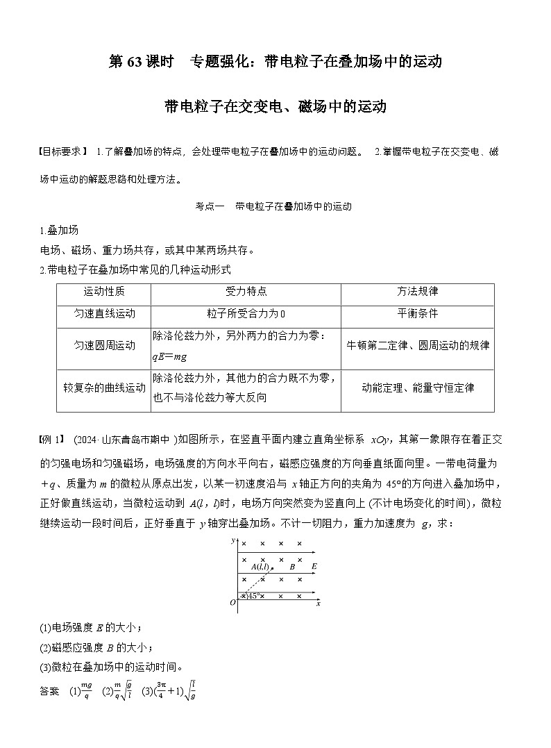 高考物理【一轮复习】讲义练习第十一章　第63课时　专题强化：带电粒子在叠加场中的运动　带电粒子在交变电、磁场中的运动第1页