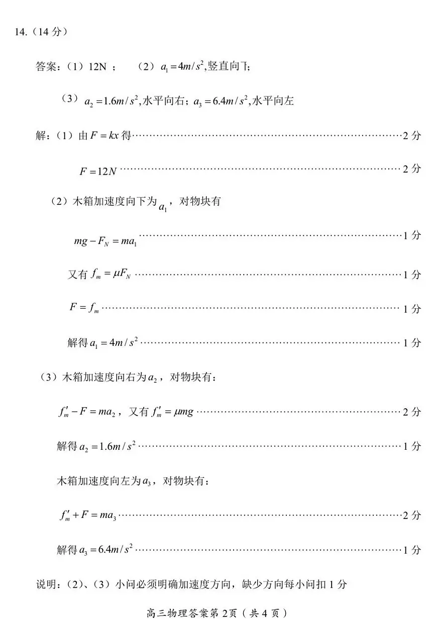2026届高三一模（物理）参考答案与评分标准第2页