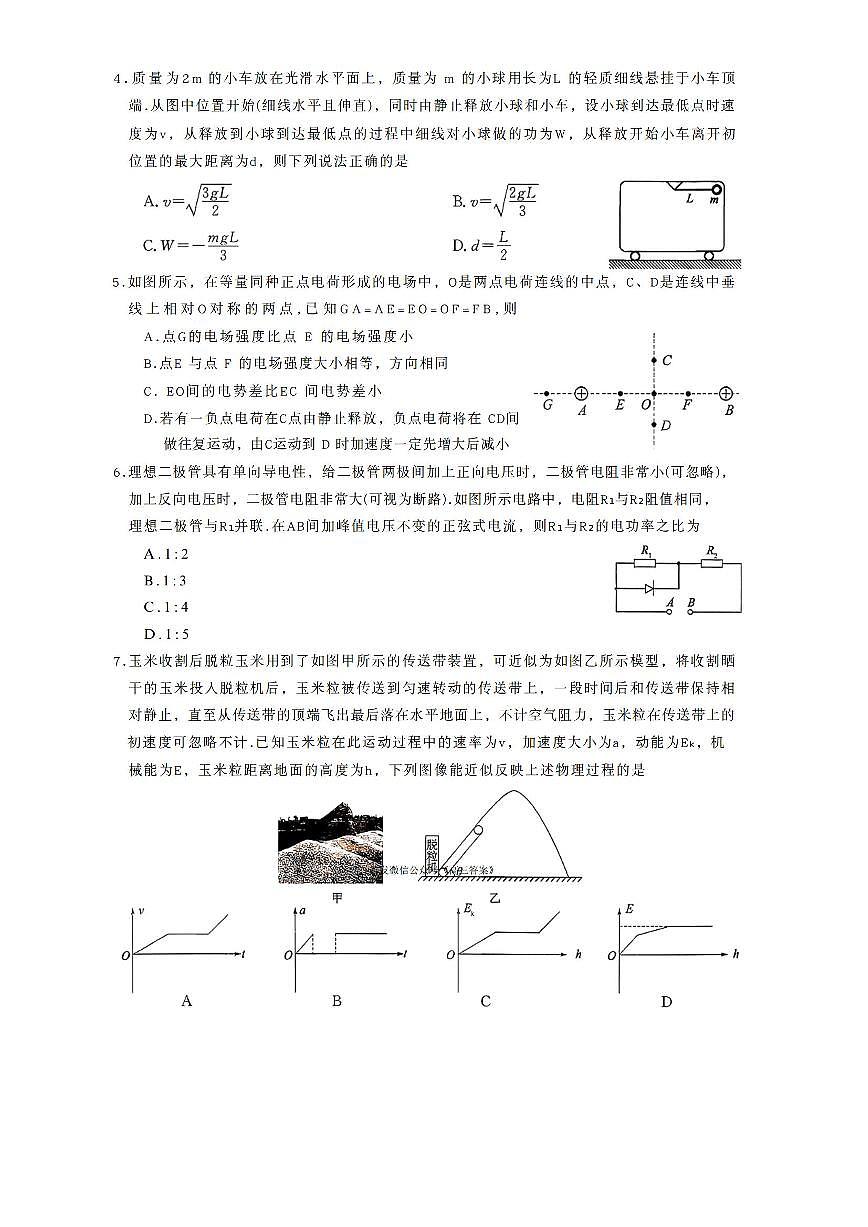 2025单科模拟二高三上学期11月物理试题及答案第2页