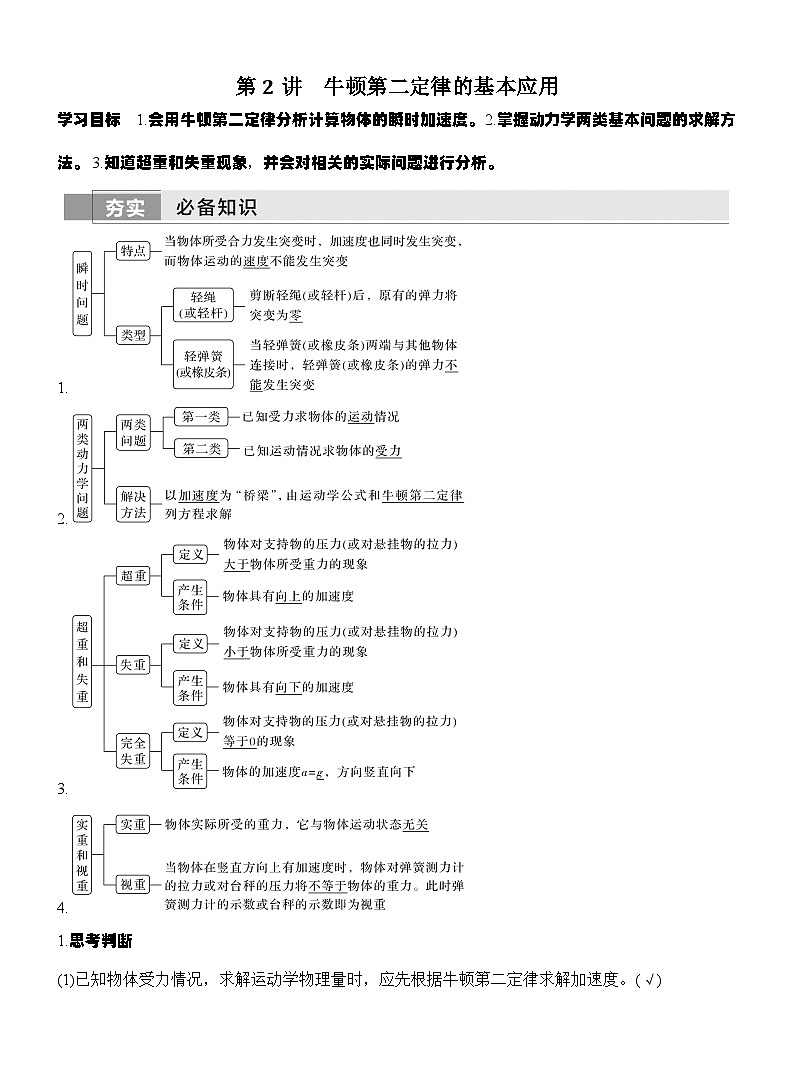 高考物理【一轮复习】讲义练习第2讲　牛顿第二定律的基本应用第1页