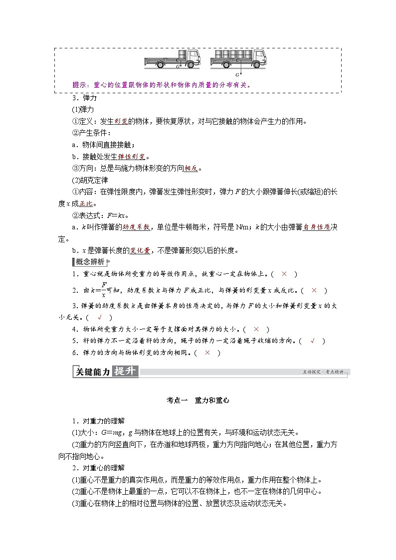 高考物理一轮复习讲义练习第二章　第1讲　重力　弹力第2页