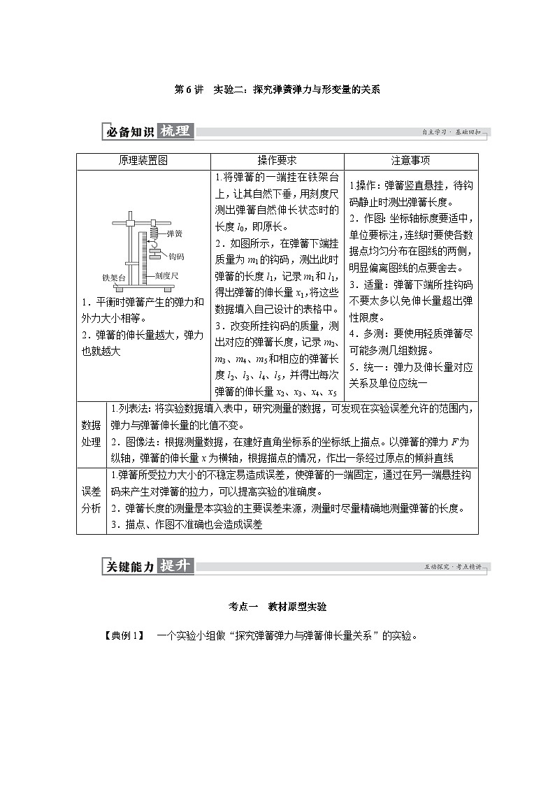 高考物理一轮复习讲义练习第二章　第6讲　实验二：探究弹簧弹力与形变量的关系第1页