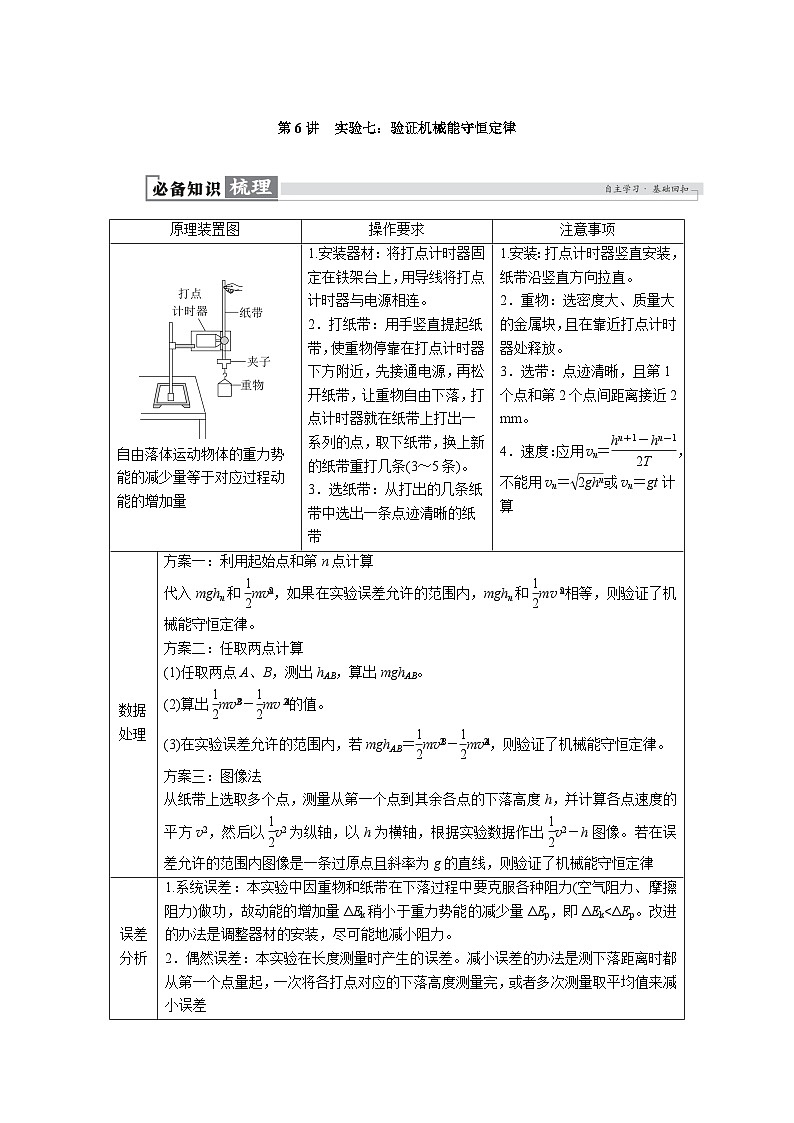 高考物理一轮复习讲义练习第六章　第6讲　实验七：验证机械能守恒定律第1页