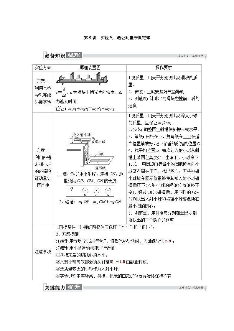 高考物理一轮复习讲义练习第七章　第5讲　实验八：验证动量守恒定律第1页