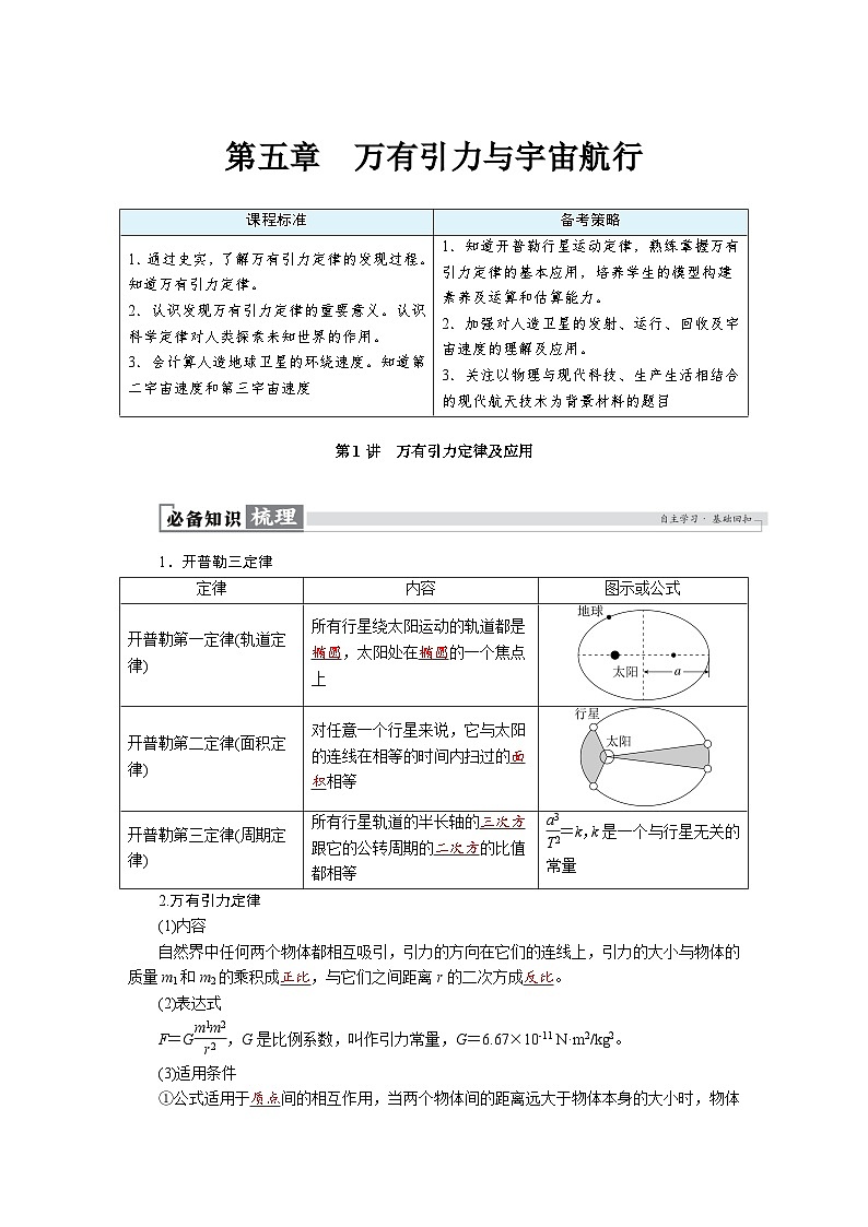 高考物理一轮复习讲义练习第五章　第1讲　万有引力定律及应用第1页