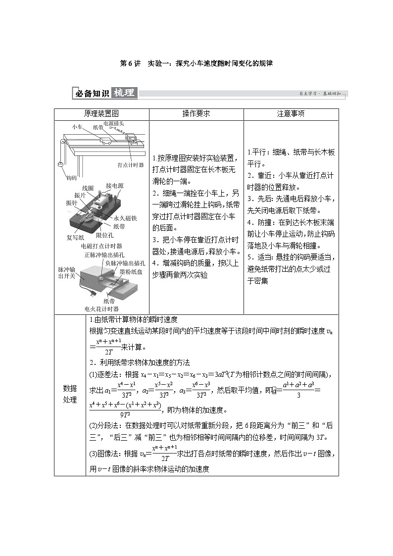 高考物理一轮复习讲义练习第一章　第6讲　实验一：探究小车速度随时间变化的规律第1页