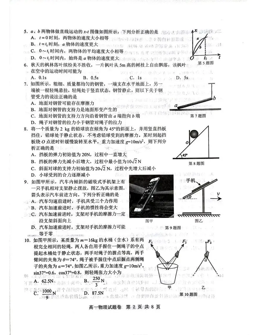 浙江杭州市及周边重点中学2025-2026学年高一上学期11月期中物理试题第2页