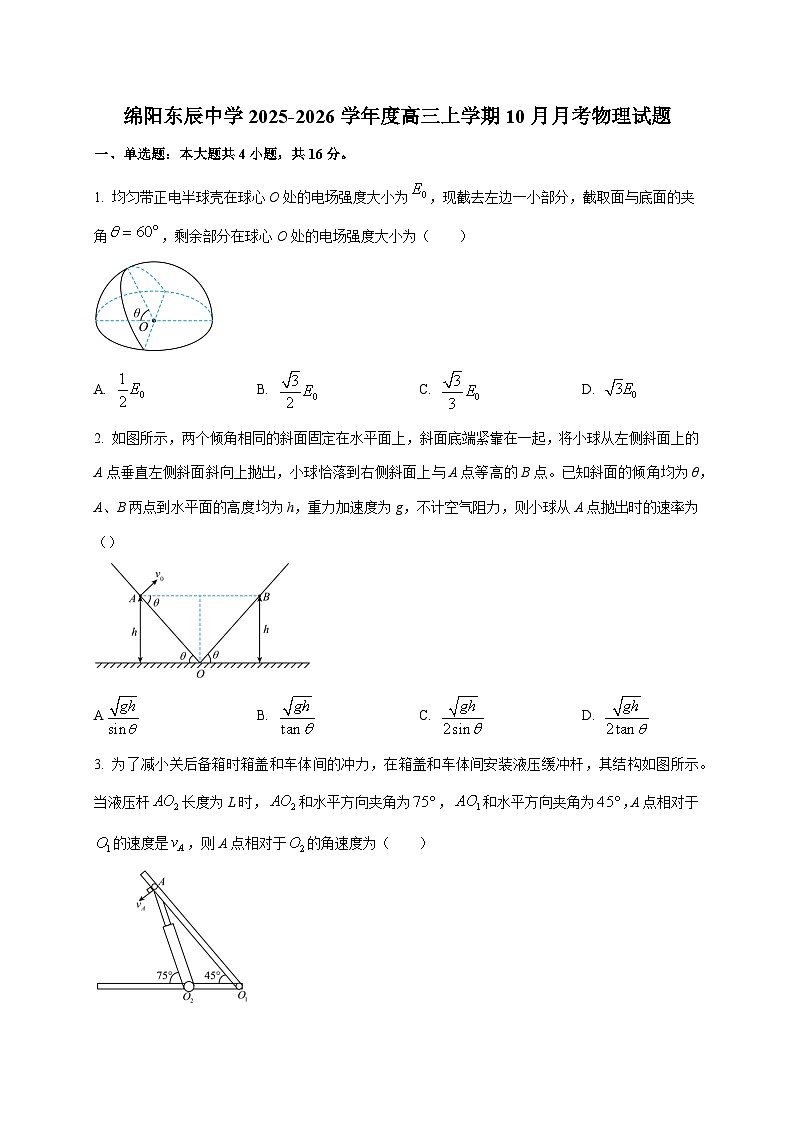 四川省绵阳东辰中学2025~2026学年高三上册（10月）月考物理检测试卷（含答案）第1页