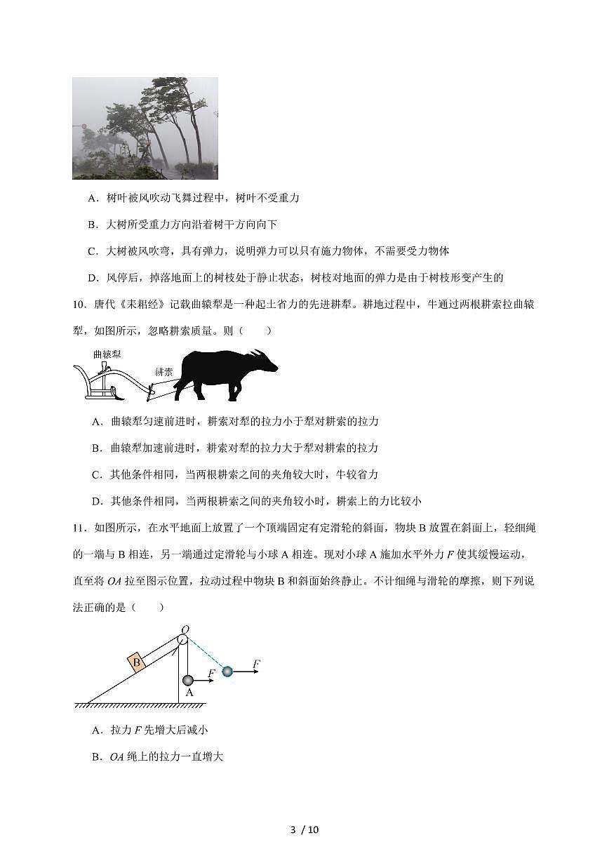 江苏省南京市十校2025~2026学年高一上册期中联考物理试卷（含答案）第3页