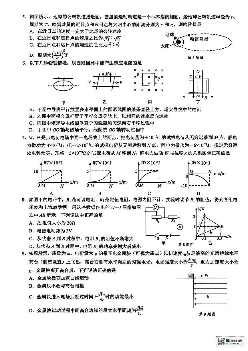 浙江省9+1联盟2025-2026学年高二上学期11月期中物理试题第2页