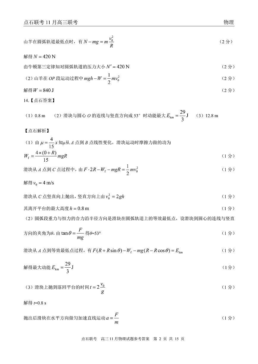 辽宁点石联考2025-2026学年高三上学期11月期中物理答案第2页