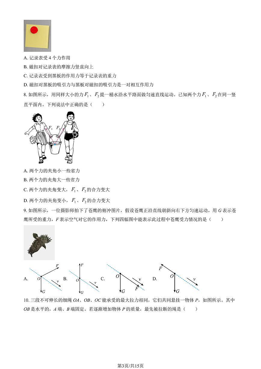 2025北京育英中学高一（上）期中物理（教师版）试卷第3页
