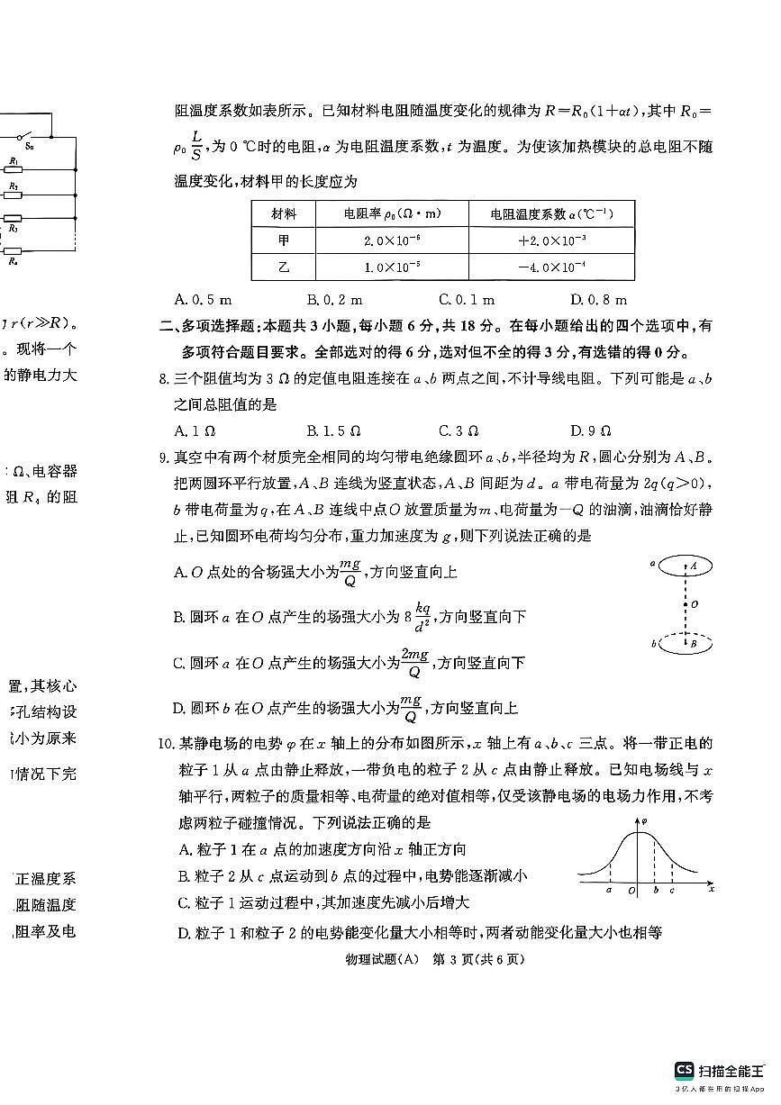 河南省青桐鸣大联考2025-2026学年高二上学期10月联考物理试卷A（含答案）第3页