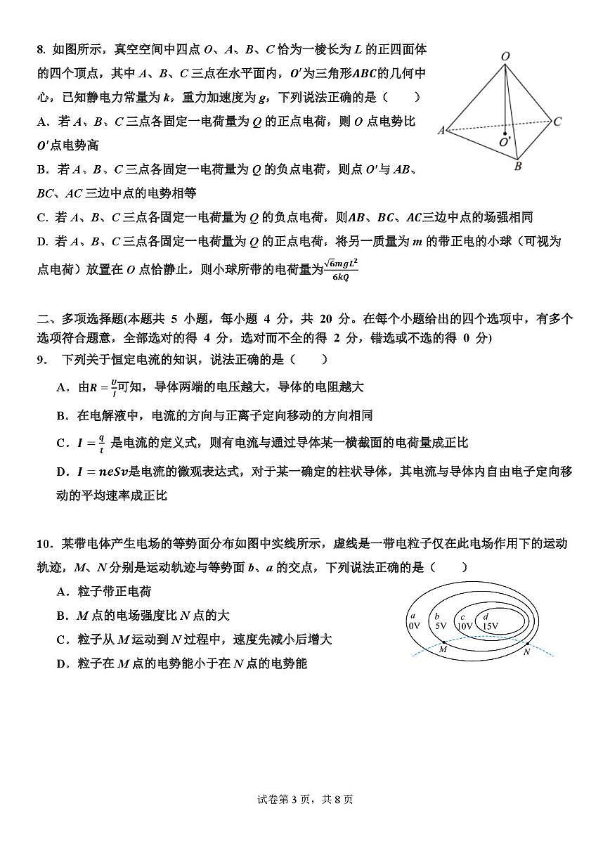 海南省海南中学2025-2026学年高二上学期期中考试物理试题第3页